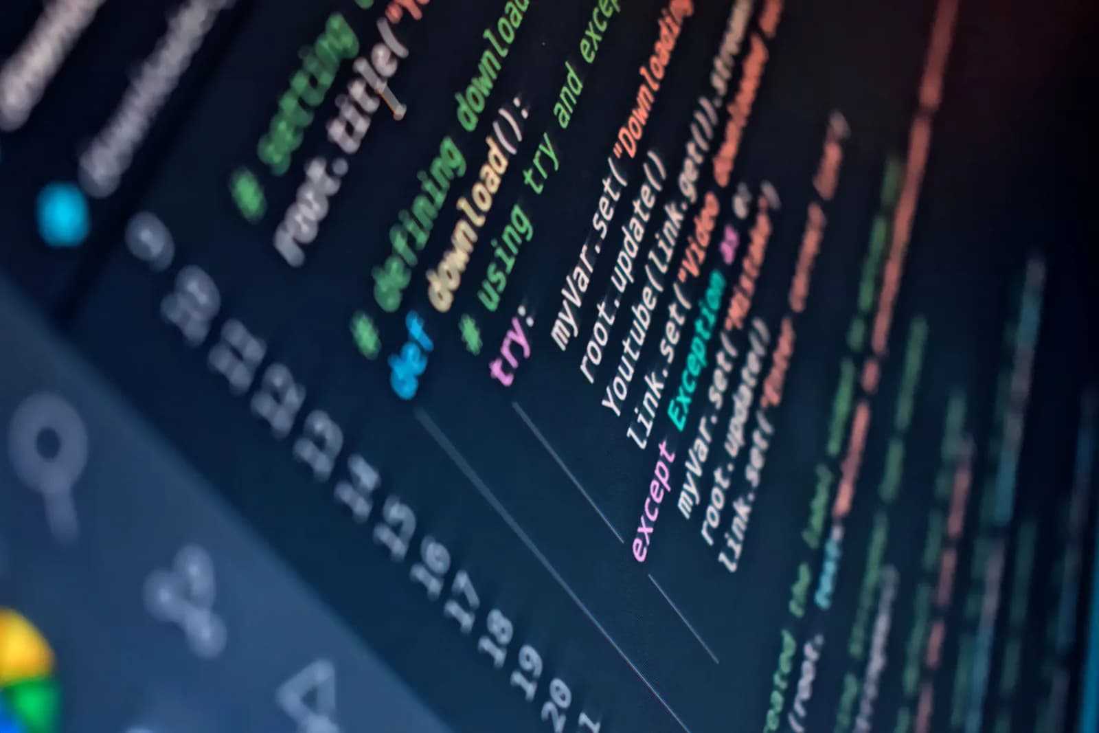 Colorful programming code with shallow focus, illustrating a developer-integrated speech recognition engine