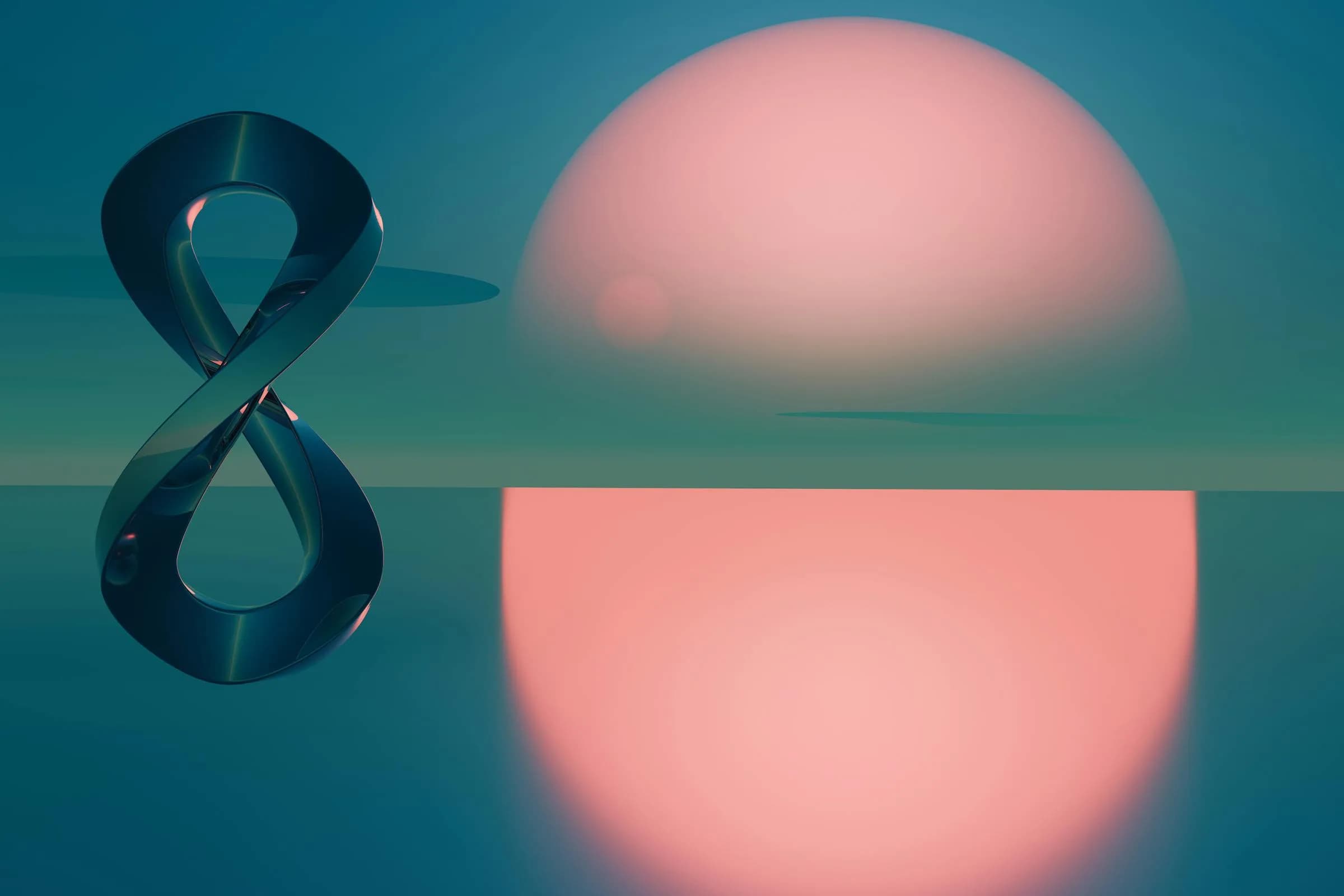 Scultura 3D astratta a forma di infinito su sfondo caldo, suggerisce il ciclo ripetuto di guasti e correzioni della dettatura vocale su Windows